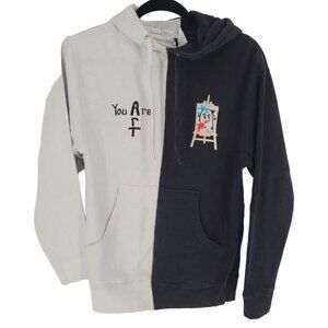 Unxpctd Womens medium you are art black white color block hoodie long sleeve